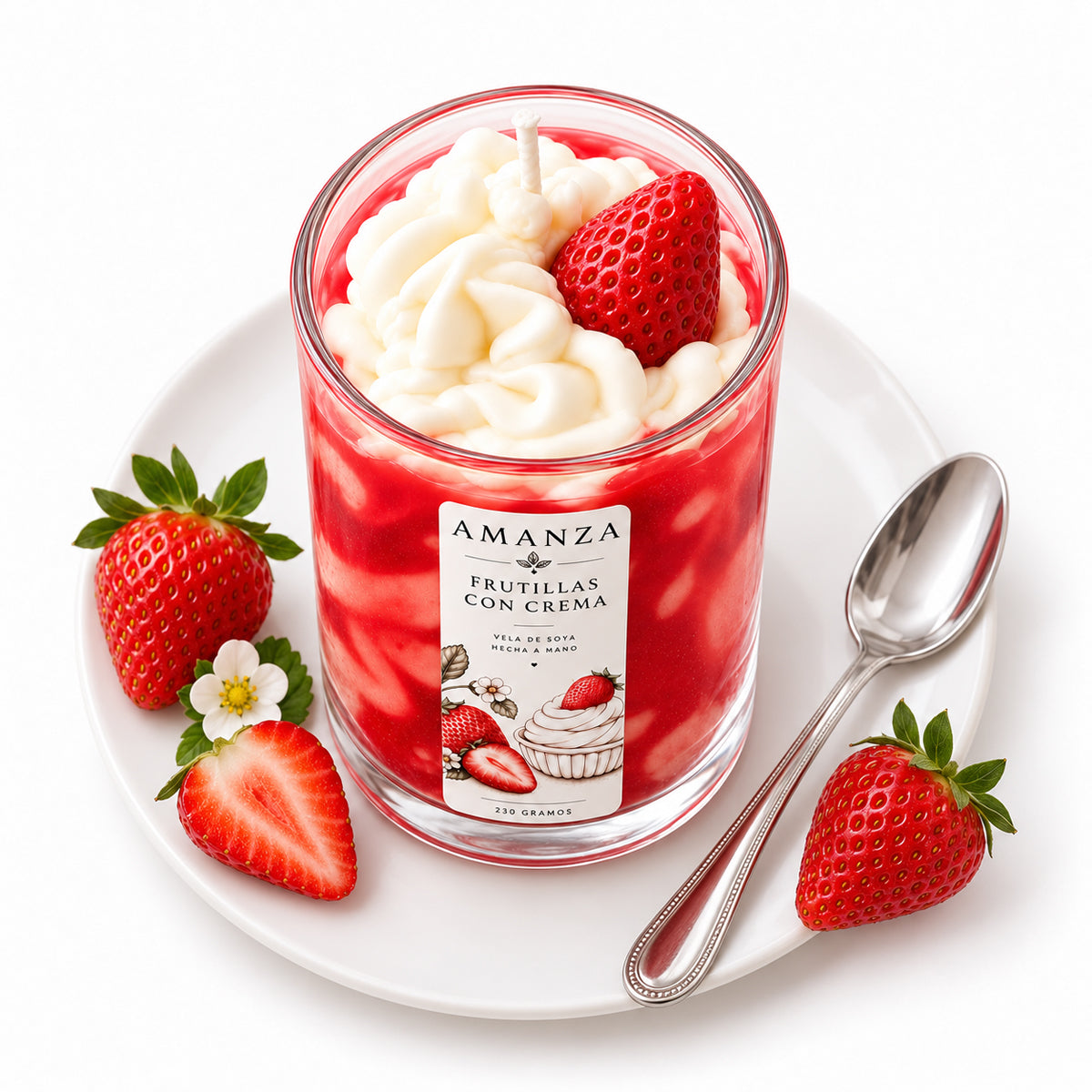 Vela Aromática Postre Fresas con Crema | Amanza Chile