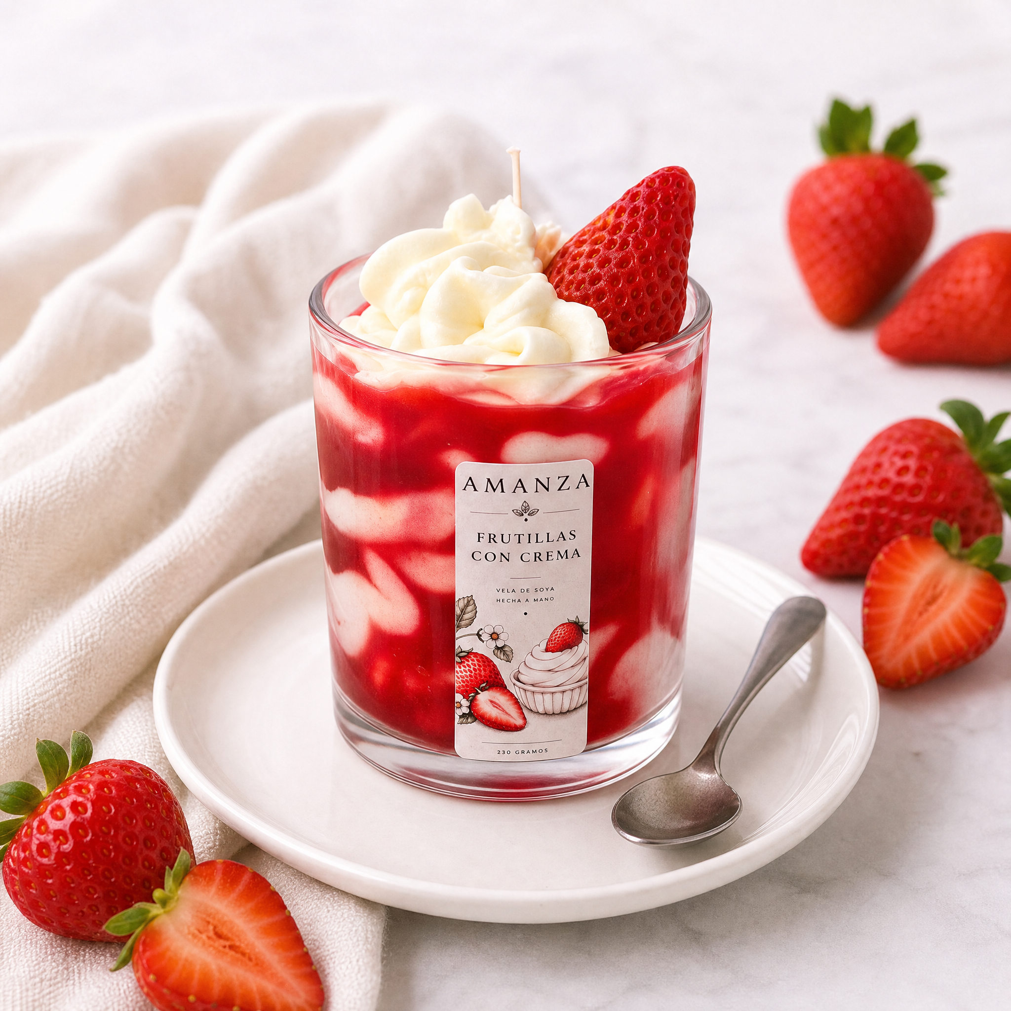 Vela Aromática Postre Fresas con Crema | Amanza Chile