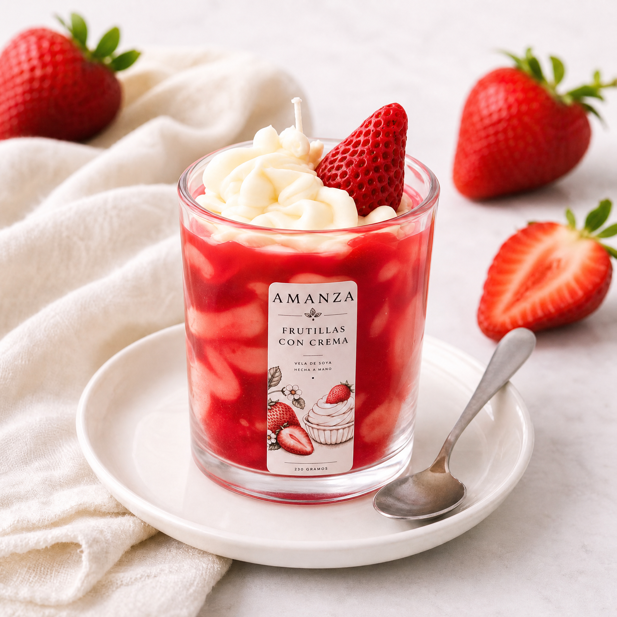 Vela Aromática Postre Fresas con Crema | Amanza Chile